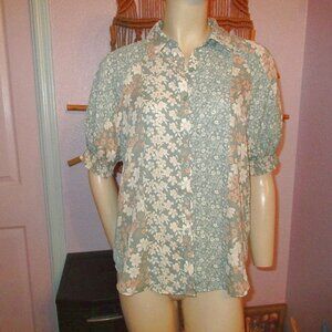 Anthropologie Pleione Cottagecore Top Size S Button Up Puff Sleeve Chiffon Artsy